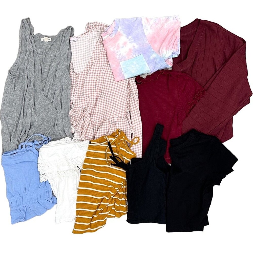 Lot of 10 Crop Tops/ Long Sleeve/ Sleeveless Shirts Junior’s Brands Size XS & S
